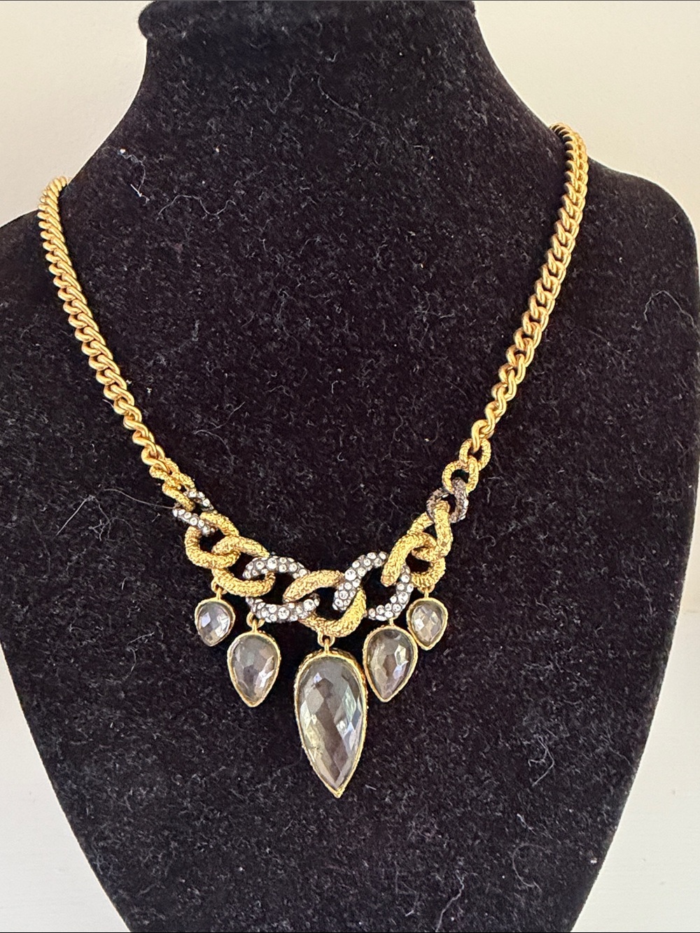 Alexis Bittar Gold Crystal Teardrop Statement Necklace